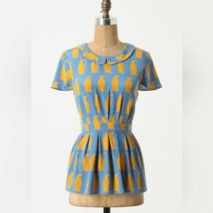 Anthropologie Blue and Yellow Blouse